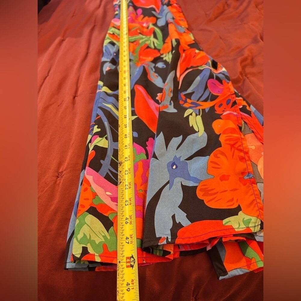 Tropical Floral Cold Shoulder Maxi Dress Belted Slit LARGE summer spring - Picture 4 of 9